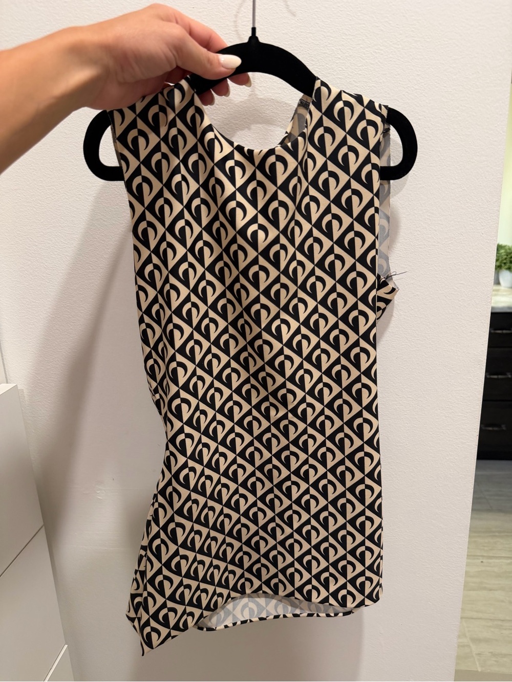 Marine Serre Black and Cream Crescent-Geo Sleeveless Top